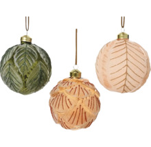 Tri ozdobné vianočné gule so vzorom listov na zavesenie