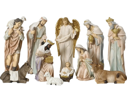 Figúrky k betlehemu polyresin 11 ks Súprava figúrok betlehemu s Ježiškom, Máriou, Jozefom, Tromi kráľmi, anjelom, pastierom a zvieratami