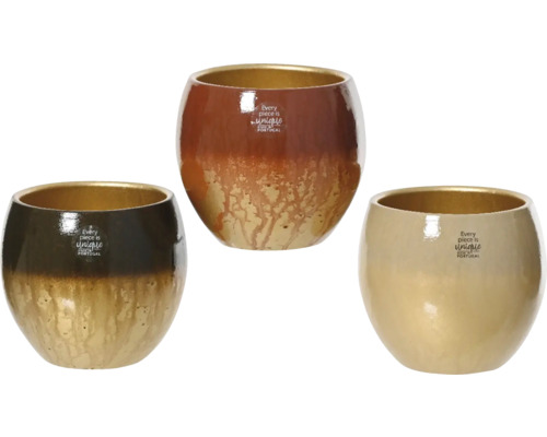 Obal na kvetináč, rôzne druhy Tri glazované keramické kvetináče