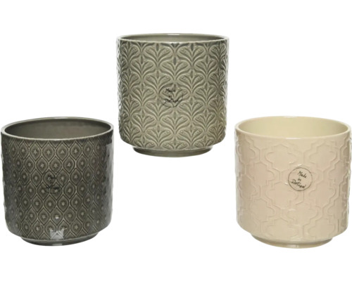 Obal na kvetináč kamenina Ø 13 x 13 cm, rôzne druhy Tri štruktúrované keramické kvetináče