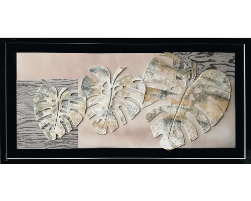 Dekoratívne nástenné umenie s motívmi listov monstery v čiernom ráme