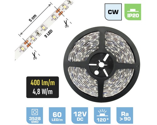 LED pásik FK technics IP20 2,4W 200lm 6000K 0,5m biely, metrážový sortiment