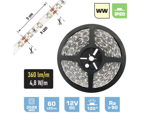 LED pásik FK technics IP20 2,4W 180lm 3200K 0,5m biely, metrážový sortiment