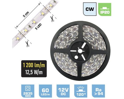 LED pásik FK technics IP20 12,5W 6000K 0,5m biely, metrážový sortiment