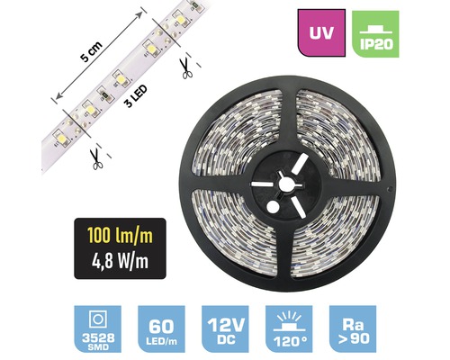 LED pásik FK technics IP20 2,4W 50lm 0,5m UV svetlo, metrážový sortiment