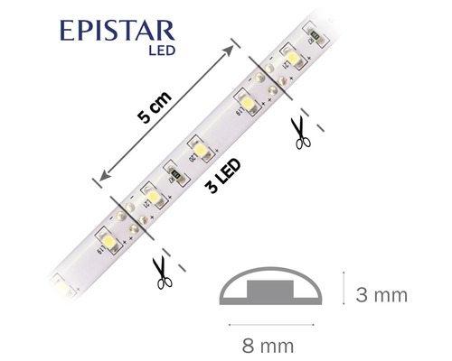 LED pásik Epistar s dĺžkou 5 cm s 3 LED diódami, možno ho skrátiť