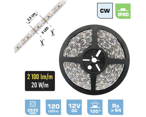 LED pásik FK technics IP20 20W 6000K 0,5m biely, metrážový sortiment