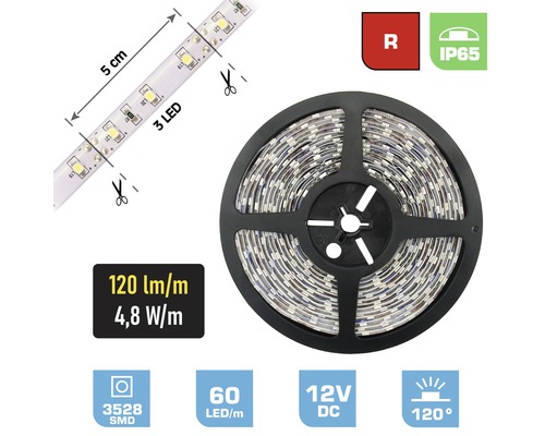 LED pásik FK technics IP65 2,4 W 60 lm 0,5 m červený, metrážový sortiment LED pásik na kotúči, flexibilný, skrátiteľný každých päť centimetrov