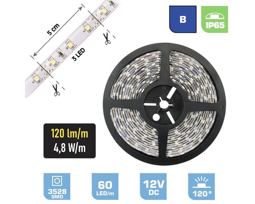 LED pásik FK technics IP65 2,4 W 60 lm 0,5 m modrý, metrážový sortiment LED pásik na kotúči, možnosť skrátenia každých 5 cm, stupeň krytia IP65