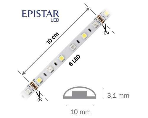 LED pásik Epistar so šiestimi LED, dĺžka 10 centimetrov, vrátane rozmerov