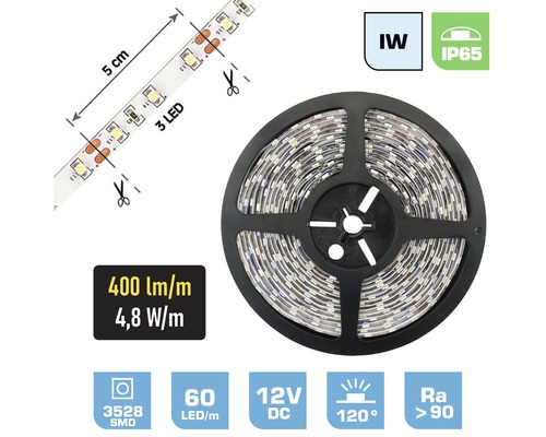 LED pásik FK technics IP65 2,4W 200lm 6000K 0,5m biely, metrážový sortiment