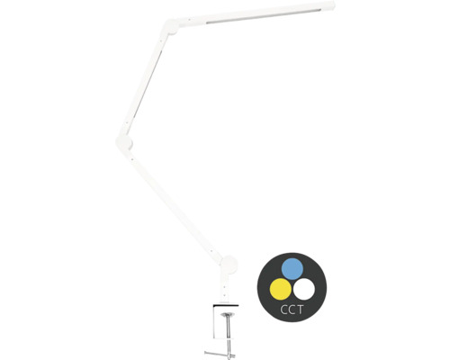 Stolná lampa so svorkou a symbolom CCT na reguláciu teploty farieb