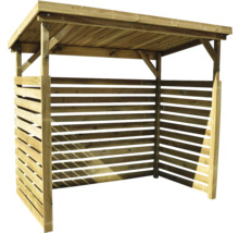 Drevený prístrešok s lamelovými stenami a strechou