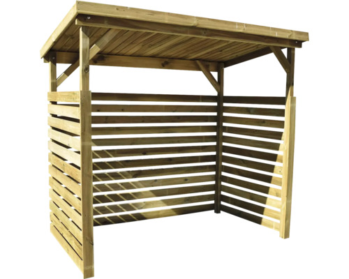 Drevený prístrešok s lamelovými stenami a strechou