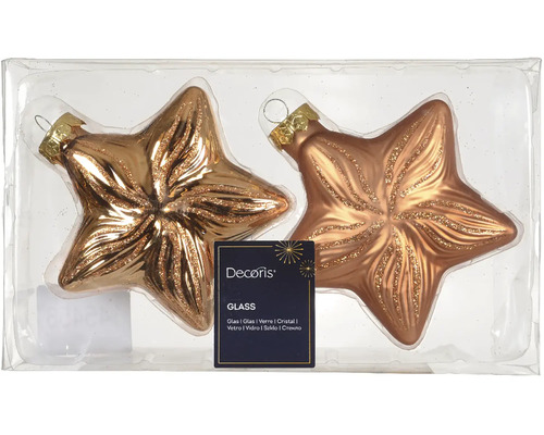 Dve sklenené vianočné ozdoby v tvare hviezdy v sade