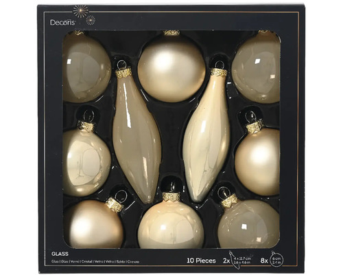 Balenie desiatich sklenených vianočných gúľ