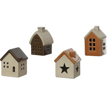 Štyri dekoratívne keramické domčeky ako držiaky na čajové sviečky