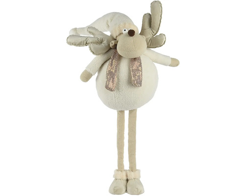 Plyšový sob s dlhými nohami 120 cm béžový Dekoratívny los s čiapkou a šálom ako vianočná dekorácia