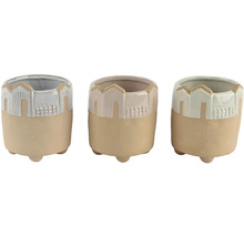 Tri keramické kvetináče s motívom domčekov