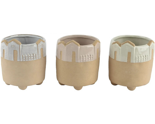 Obal kameninový domčeky Tri keramické kvetináče s motívom domčekov