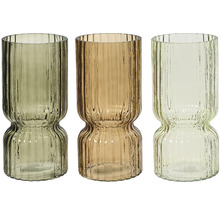 Tri ryhované sklenené vázy