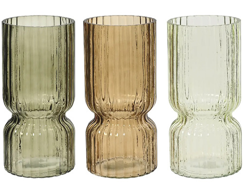 Dekoratívna váza sklenená rebrovaná Ø 11 x 23 cm, rôzne farby Tri ryhované sklenené vázy