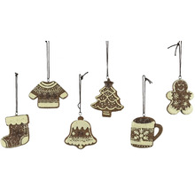 Sada ozdôb na vianočný stromček s motívmi ako sveter, jedľa, zvonček, hrnček, medovník a pančucha na zavesenie