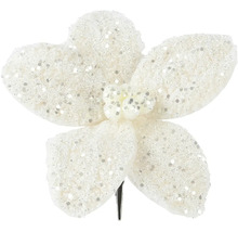 Dekoratívna biela umelá kvetina s trblietkami