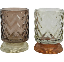 Dva dekoratívne sklenené svietniky s cikcakovým vzorom