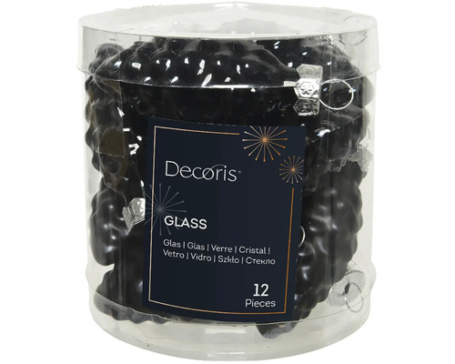Vianočné ozdoby šišky sklenenej čiernej 12 ks Sklenené ozdoby Decoris, 12 kusov v priehľadnom balení