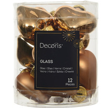 Dvanásť sklenených ozdôb na vianočný stromček v tvare srdca v nádobe