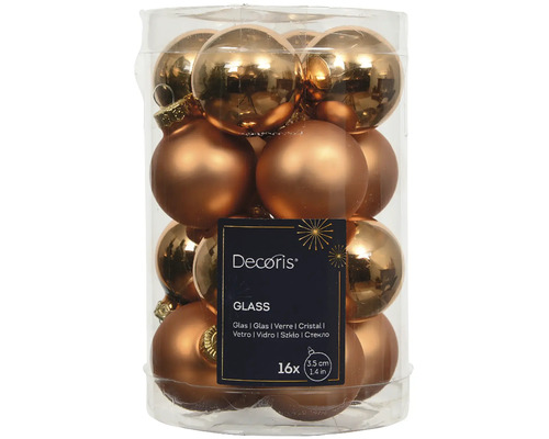 Vianočné ozdoby sklenenej gule Ø 3 cm medená farba 16 ks Sada šestnástich sklenených vianočných gúľ