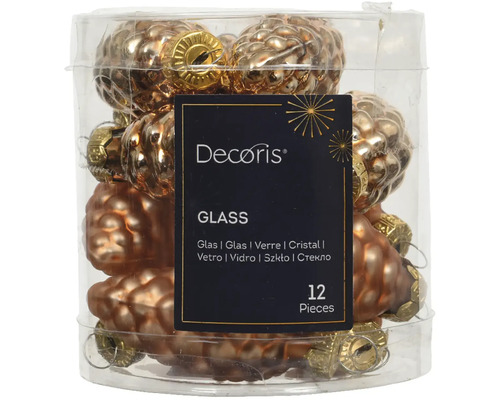 Vianočné ozdoby šišky sklenené červené 12 ks Dvanásť sklenených šišiek ako ozdoby na vianočný stromček v priehľadnom balení