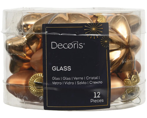 Vianočné ozdoby hviezdy sklenené 4 cm zlaté hnedé 12 ks Sada dvanástich sklenených vianočných gúľ