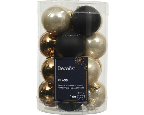 Vianočné ozdoby sklenené gule čierne oranžové 16 ks Sada šestnástich sklenených vianočných gúľ