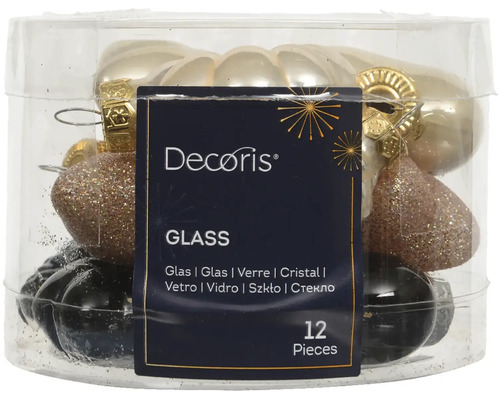Vianočné ozdoby mix čierne ružové zlaté 12 ks Sklenené vianočné gule, sada 12 kusov