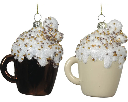 Vianočná ozdoba šálka s penou 7 x 5 x 9 cm, rôzne farby Dva hrnčeky ozdôb na vianočný stromček s korálkami