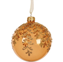 Sklenená vianočná guľa s listovým dekorom a závesom