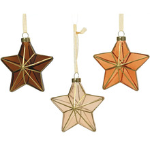 Tri sklenené prívesky v tvare hviezdy so zlatými akcentmi a slučkami na zavesenie