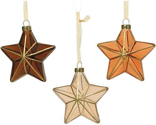 Vianočná ozdoba hviezda sklenená 10 cm 1 ks, rôzne farby Tri sklenené prívesky v tvare hviezdy so zlatými akcentmi a slučkami na zavesenie