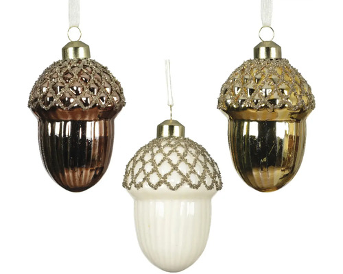 Vianočná ozdoba žaluď 9 cm Tri dekoratívne žalúdové prívesky na vianočné dekorácie