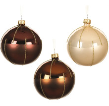 Tri vianočné gule so zlatými pruhmi