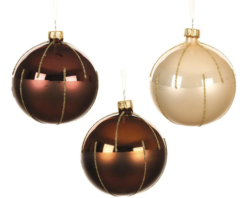 Tri vianočné gule so zlatými pruhmi