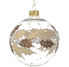 Sklenená vianočná guľa s motívom cezmíny a závesom