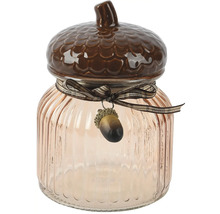 Dekoratívna skladovacia nádoba s motívom žalude, sklenená nádoba s vekom a stuhou