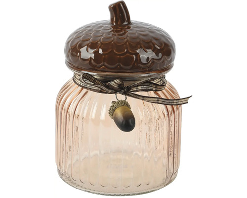 Dekoratívna skladovacia nádoba s motívom žalude, sklenená nádoba s vekom a stuhou