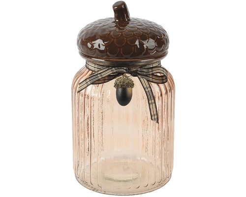 Dekoratívna dóza žaluď sklenená Ø 11 x 20 cm Dekoratívna sklenená dóza s vrchnákom v tvare žalude a stuhou