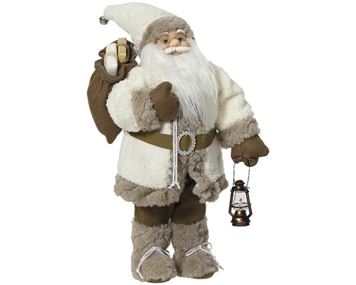 Vianočná figúrka Santa s lampášom 45 cm hnedo-béžový Dekoratívny Santa Claus s lampášom a vrecom darčekov ako vianočná dekorácia