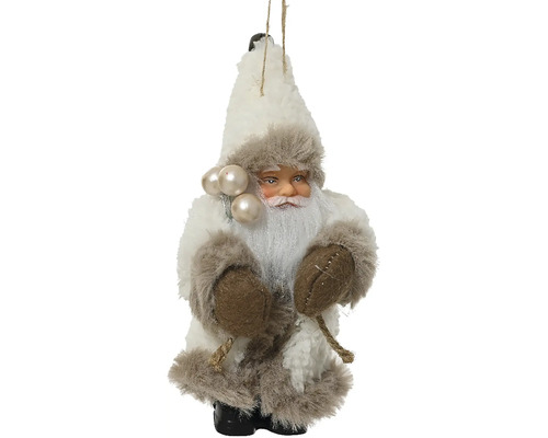Vianočná ozdoba Santa v kožuchu 13 cm béžový Vianočná ozdoba figúrky Mikuláša s kožušinovou čiapkou a perlami