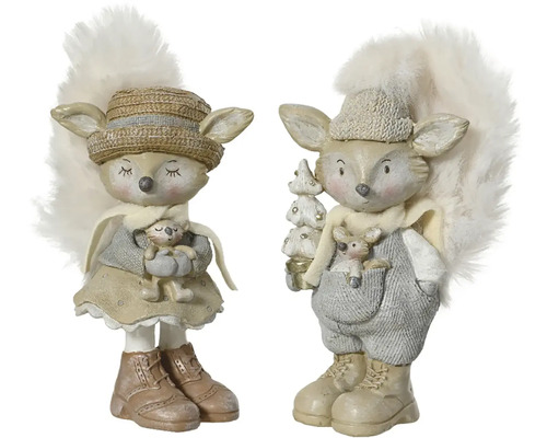 Dve dekoratívne figúrky veveričiek s doplnkami